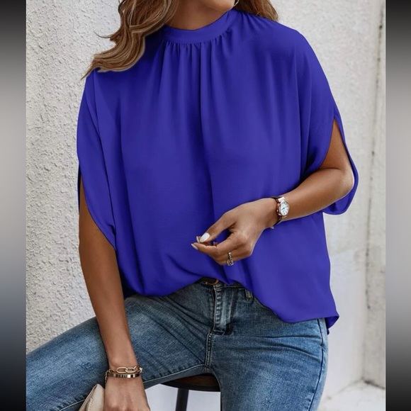 Boho baby blue tie back batwing sleeve top - Picture 10 of 14